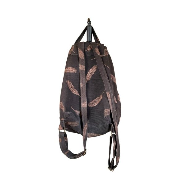 BAGGU  Black/Brown Feathers 100% Recycled Cotton Canvas Drawstring Backpack - Picture 3 of 10